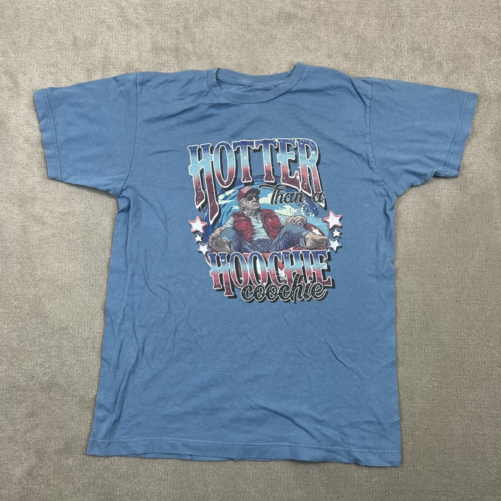 Unbranded Graphic T-Shirt Men Large Blue Hotter Than A Hoochie Coochie Trump